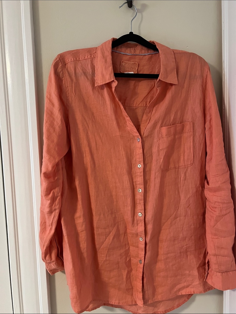 Coral Linen Button-Up Shirt